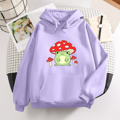 Kawaii Purple Mushroom Frog Hoodie
