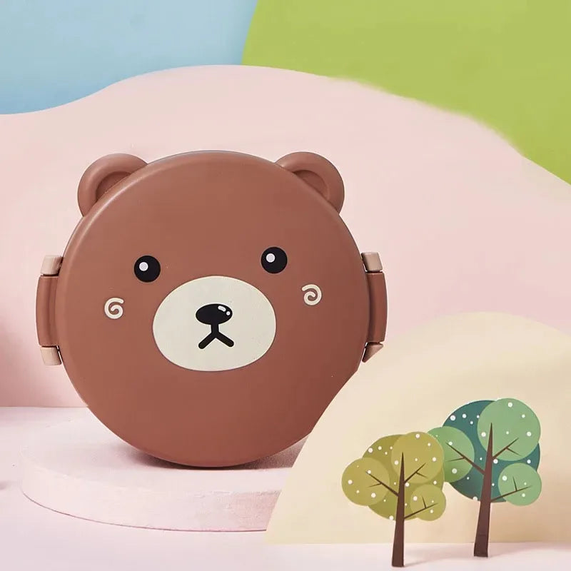 Brown bear-shaped container on a colorful background