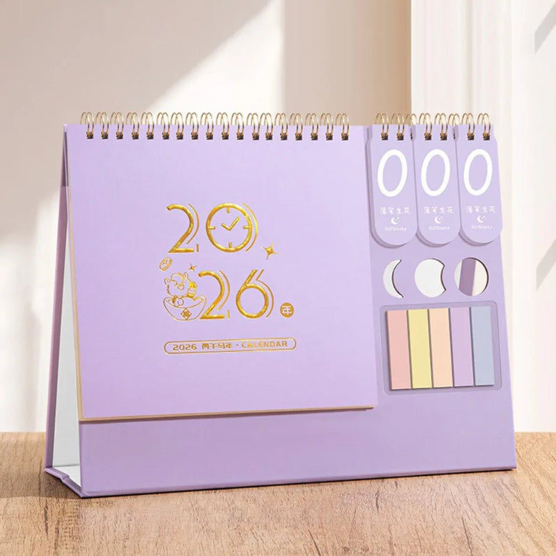 Purple 2026 Desktop Calendar With Sticky Notes