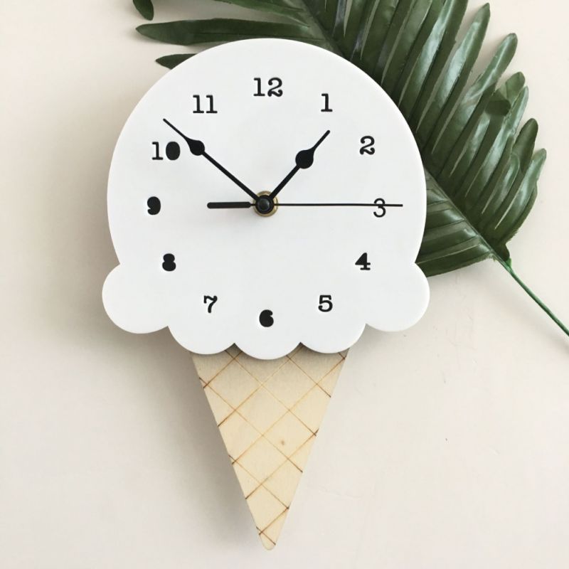 Kawaii White Ice Cream Cone Wall Clock