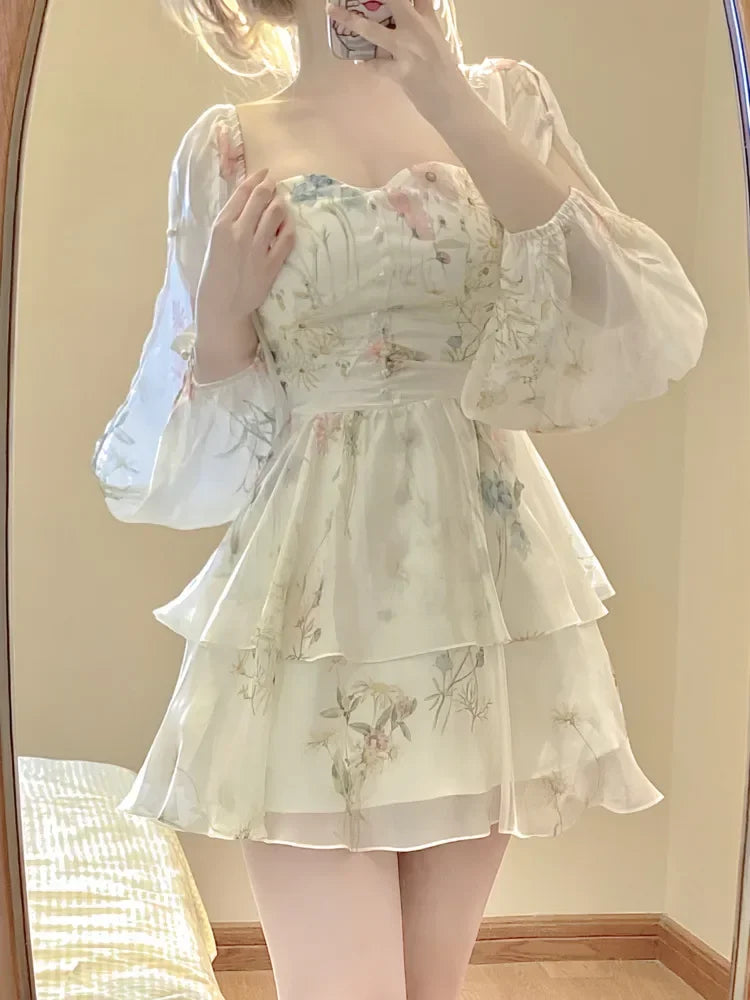 Cute Floral Chiffon Mini Dress