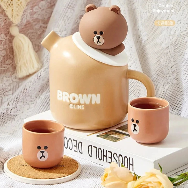 Ceramic Teddy Bear Teapot & Cups