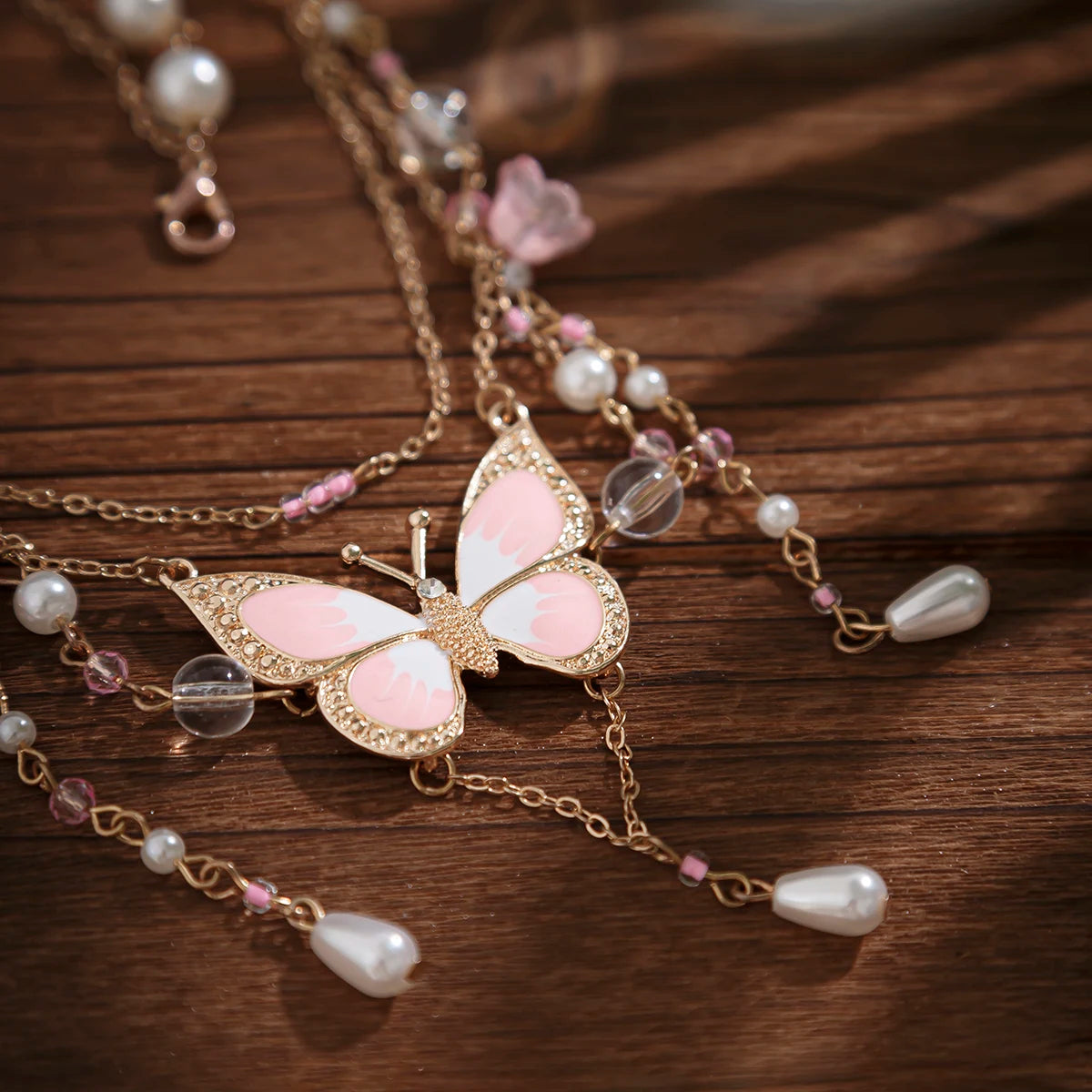 Butterfly Imitation Pearl Multi-Layer Necklace