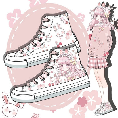 Kawaii Cherry Bunnies Canvas Shoes