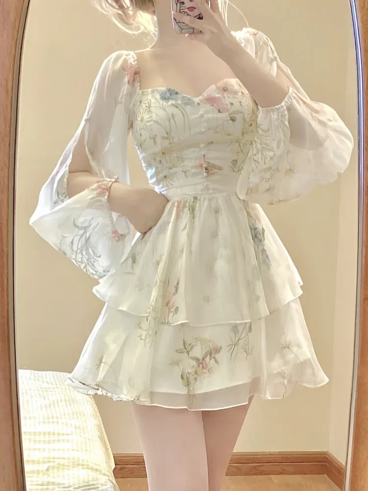 Cute Floral Chiffon Mini Dress