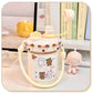 Cute water bottle with bear design on a desk