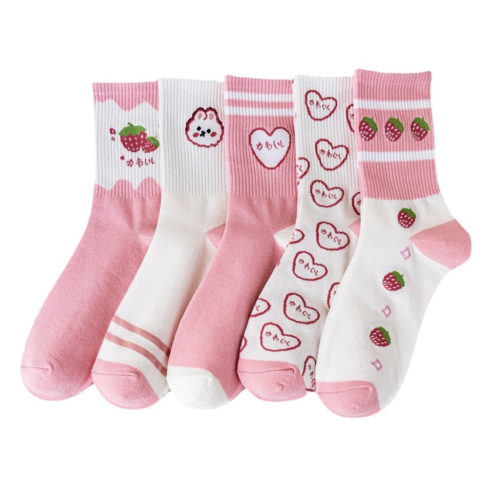 Kawaii Pink and White Socks