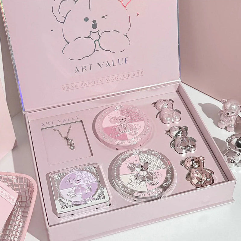 Kawaii Bear Family Makeup Set with bear and jewelry accessories
