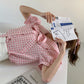 Kawaii Gingham Peter Pan Collar Shirt