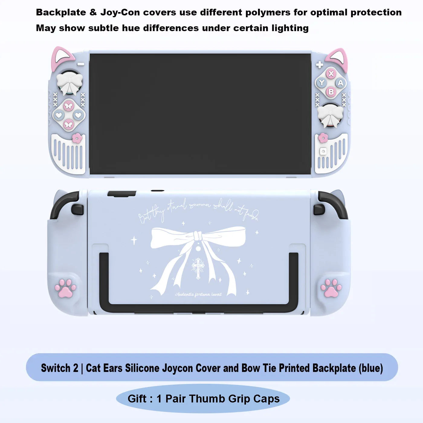 Cat ears silicone Joycon cover with bow tie printed backplate on a white background