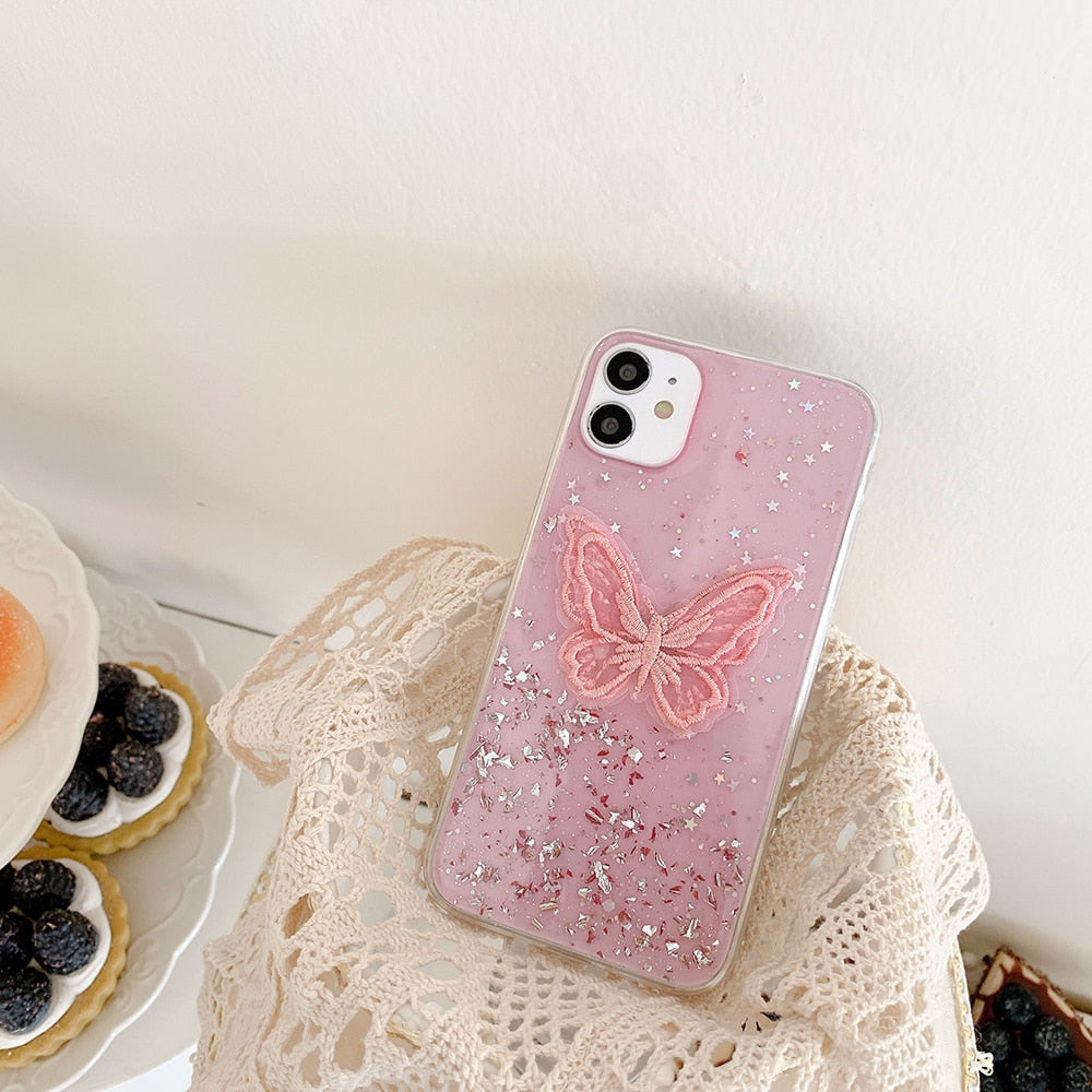 Kawaii Pink Glitter Star Butterfly iPhone Case