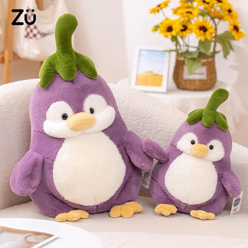 Front view of Kawaii Cute Penguin Eggplant Plushies