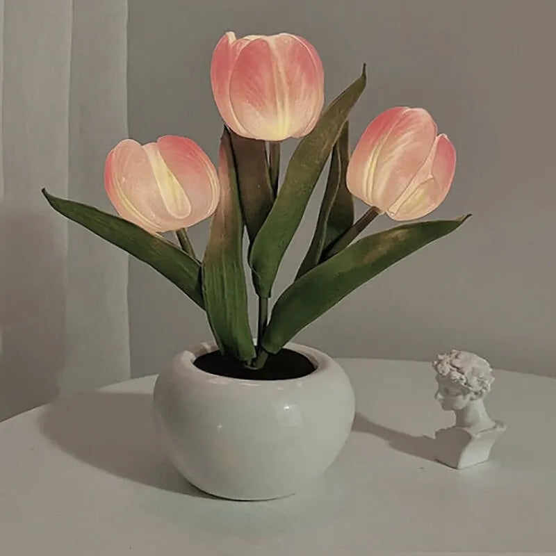 Tulip shaped rechargeable LED table lamp
