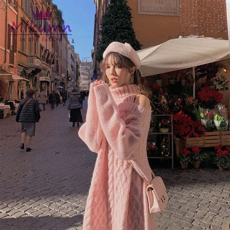 Cute Knit Turtleneck Sweater Dress  Kore Kawaii