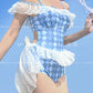 Cute Blue Argyle One Piece Swimsuit