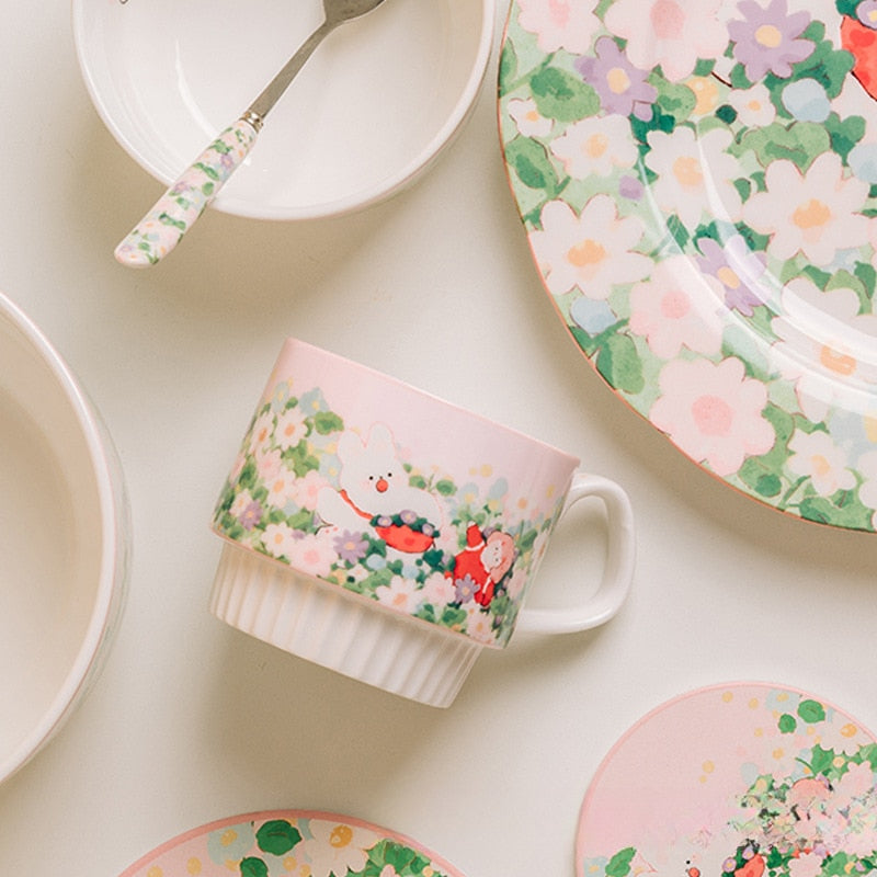 Flower Bunny Ceramic Cups