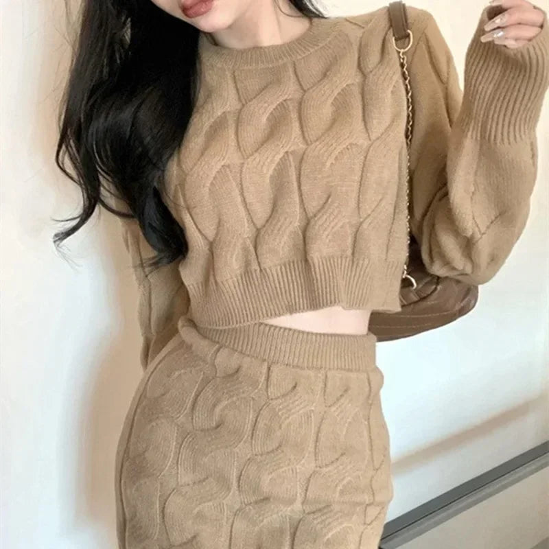 Twist Knit Sweater Outfit in Beige