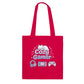Red tote bag with 'Cozy Gamer' design featuring a cat, gaming console, headphones, and controller on a white background.