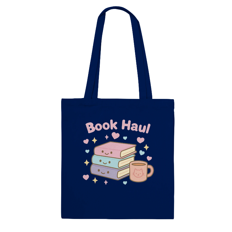 Kawaii Book Haul Tote Bag in Navy Blue