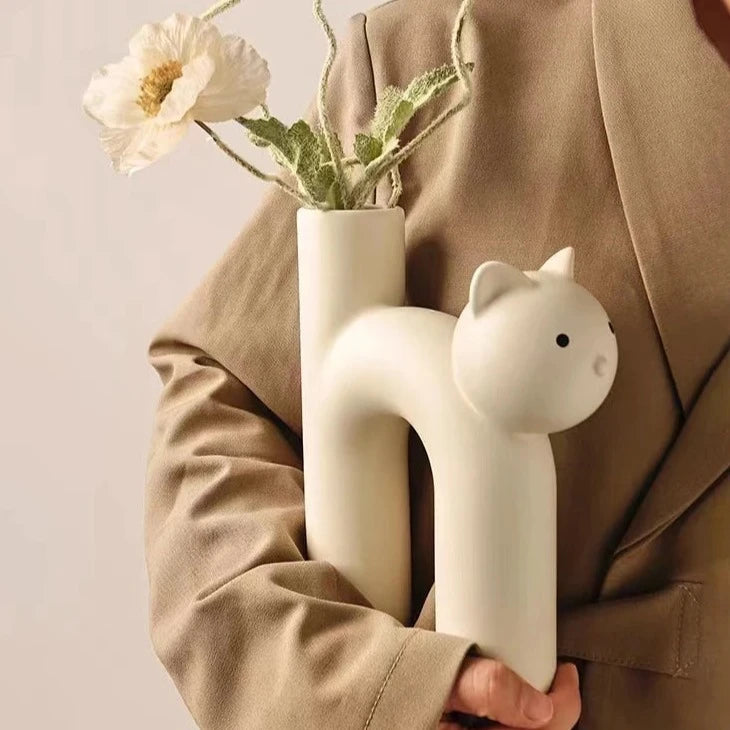 Pastel Ceramic Cat Flower Vases