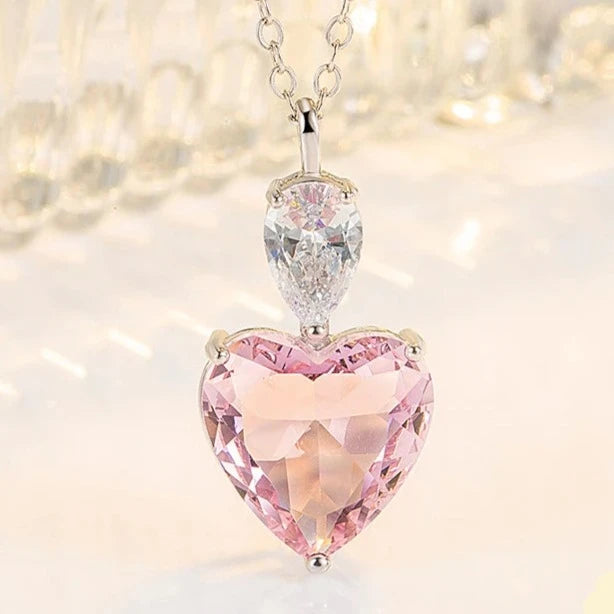 Pink Zircon Heart Pendant Necklace