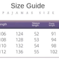 A size guide chart for pajamas, titled 'Size Guide' and 'PAJAMAS SIZE', showing size M through 2XL with measurements for length, sleeve length, and pants length on a white background.