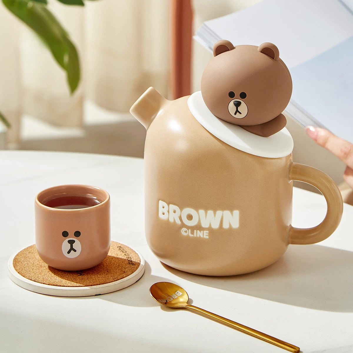 Ceramic Teddy Bear Teapot & Cups