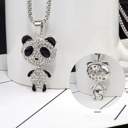 Movable Panda Rhinestone Pendant Necklace