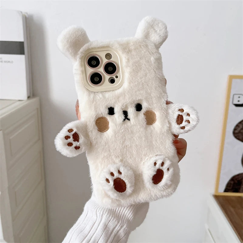 White Kawaii Soft Plush Bear iPhone Case