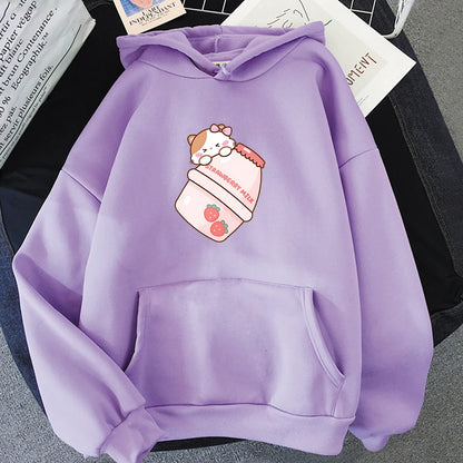 Cute Strawberry Milk Kitty Hoodie