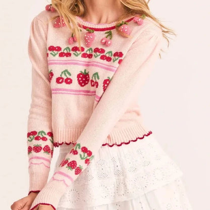 Pink Cherry & Strawberry Cropped Cardigan