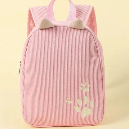 Pink Corduroy Cat Kids Backpack