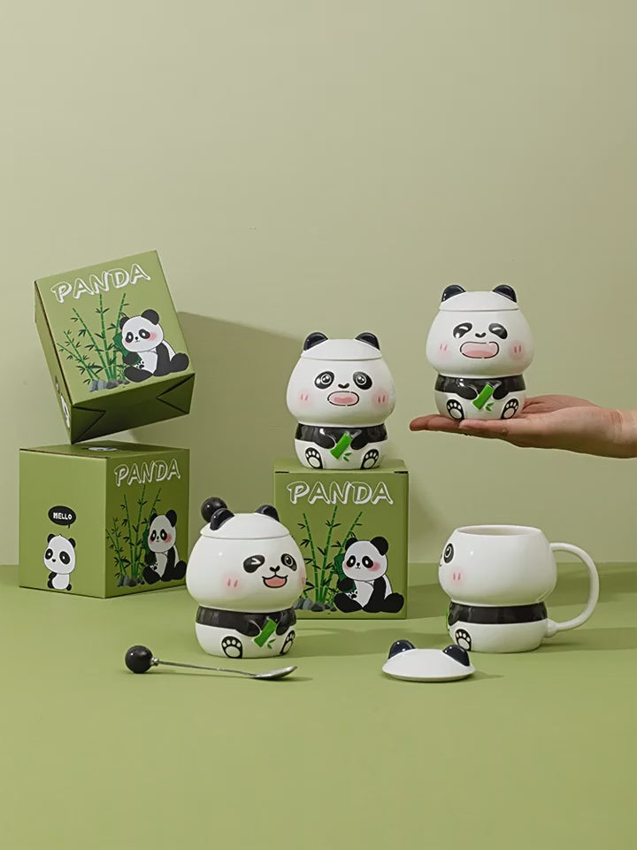 Kawaii Panda Mugs With Lid & Spoon