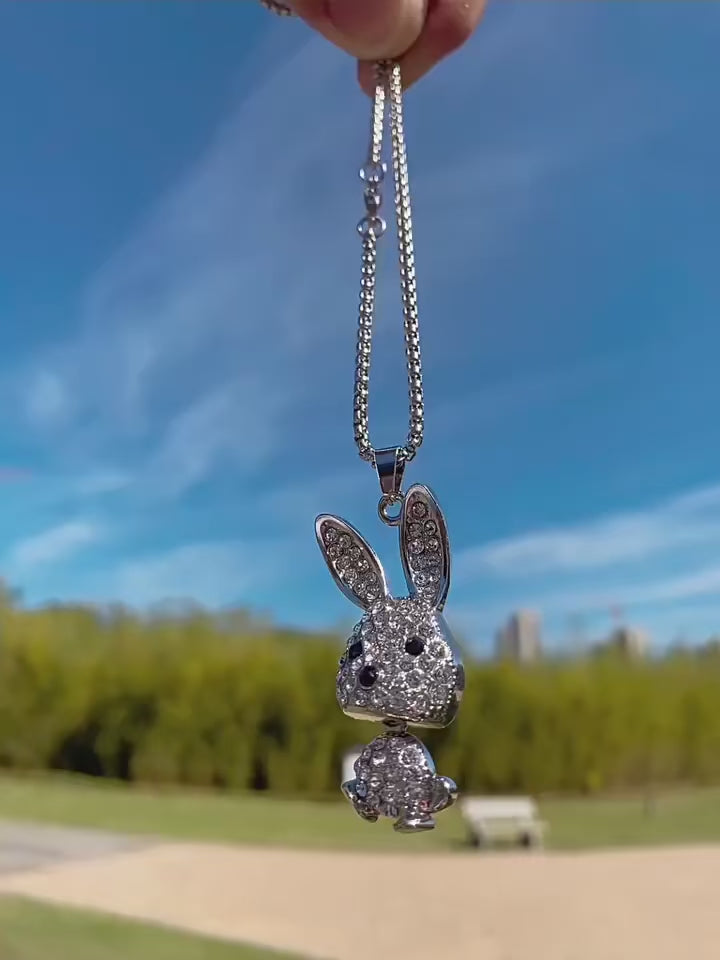 Kawaii Bunny Rhinestone Pendant Necklace