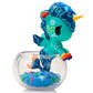 Kawaii blind box unicorn figure in a glass bowl on a white background