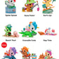 Collection of colorful figurines with various beach-themed poses on a white background.