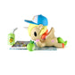 Unicorn kawaii blind box figure of a character with a cap, sunglasses, and a drink on a white background