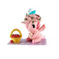 Pink kawaii unicorn figure with a flower crown and basket of apples on a white background