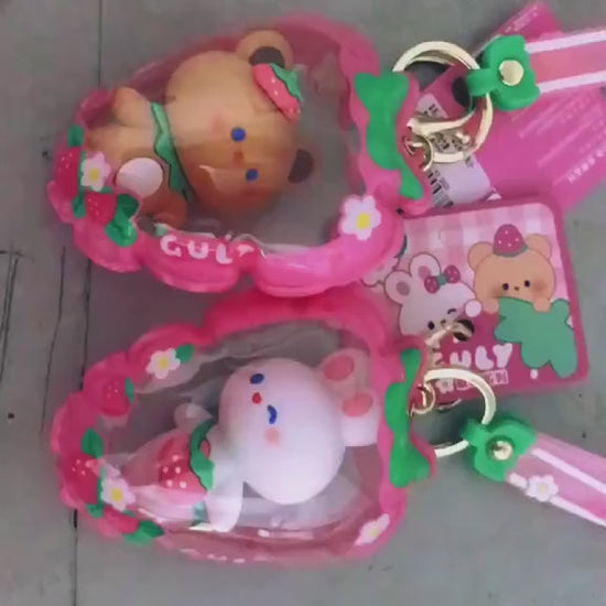 kawaii strawberry bunny and bear key chain video