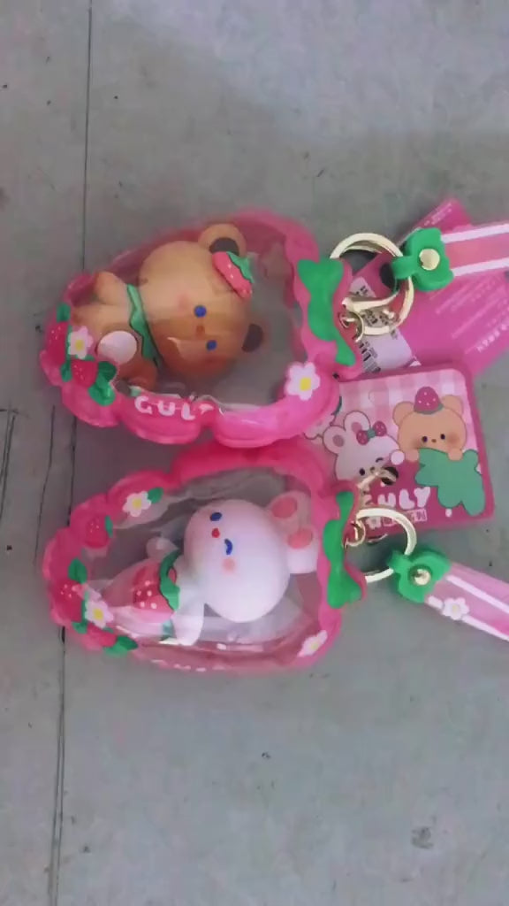 kawaii strawberry bunny and bear key chain video