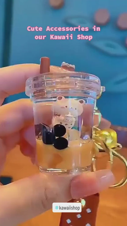 Kawaii Boba Tea Bear Keychain Video