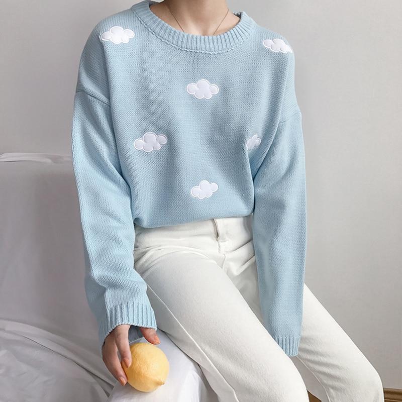 Kawaii Clouds Sweater in Light Blue
