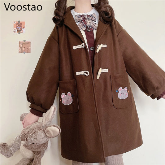 Kawaii Brown Hooded Winter Coat