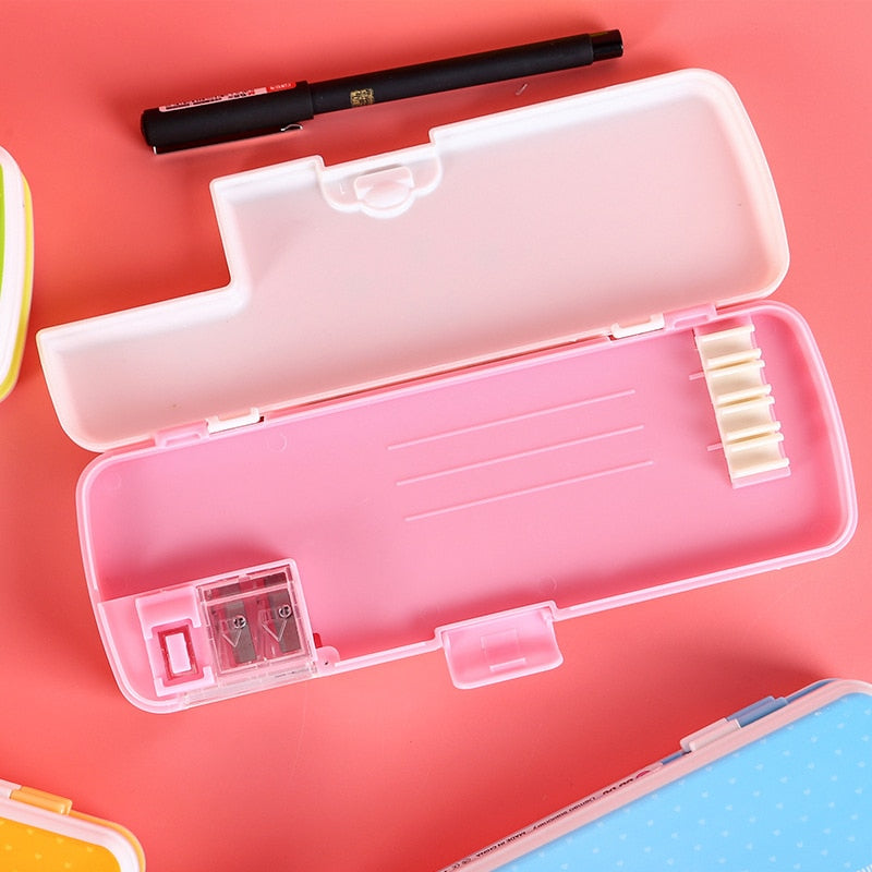 Kawaii Pink Smiling Face Pencil Case Open