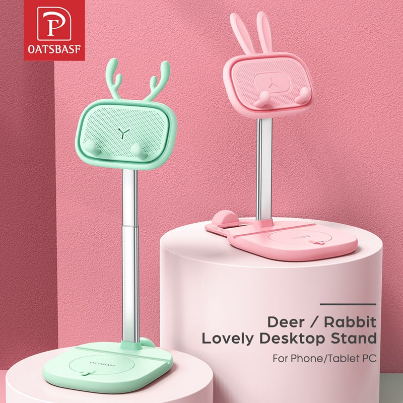 Kawaii Pink Bunny and Green Deer Phone & Tablet Stands