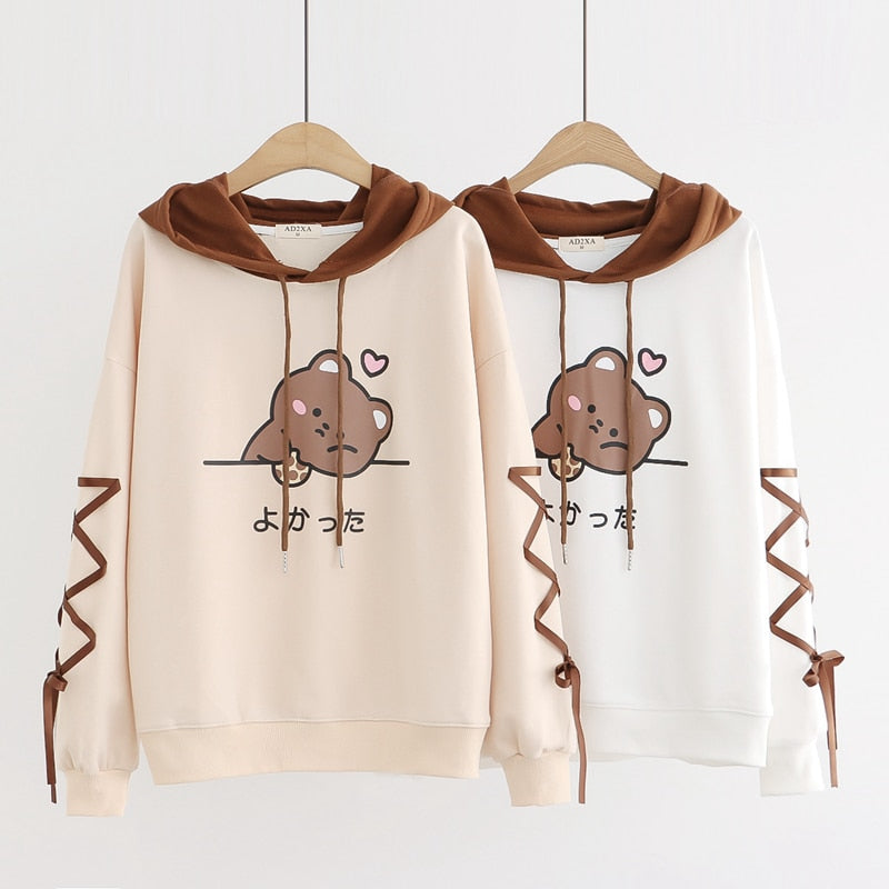 Tan and White Kawaii Cute Bear Hoodies