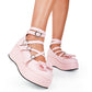 Model Wearing Kawaii Pink Mary Janes Wedges