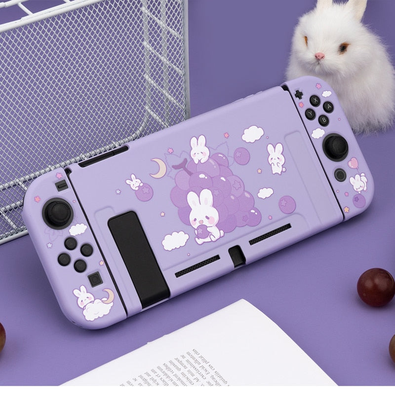 Kawaii Nintendo Switch Cover with Cute Bunnies in Pastel Purple