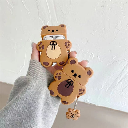 Hand Holding Kawaii Bear Cookie Airpods Cases