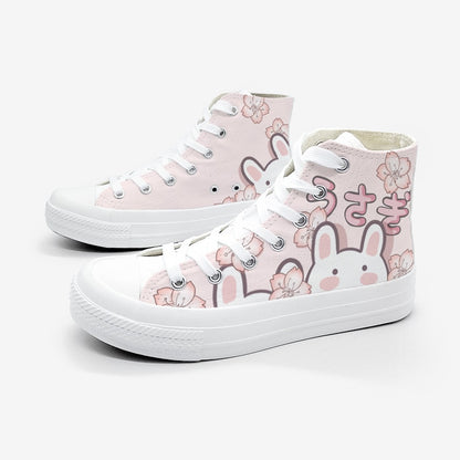 Kawaii Pink and White Bunny Cherry Blossom High Tops